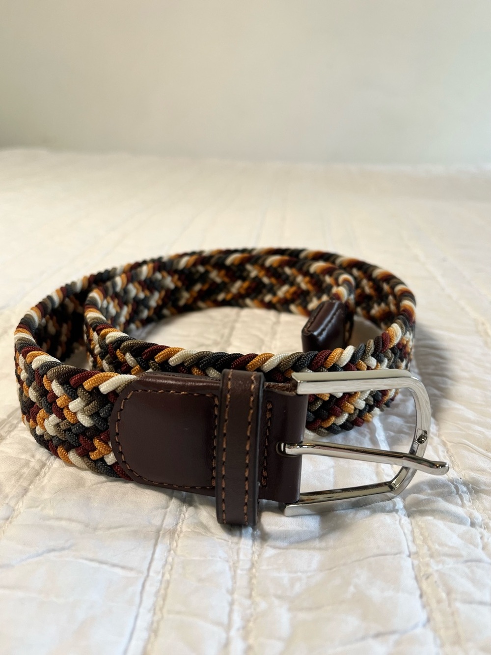 John Henric Woven Braided Stretch Belt 40” Multi Color Brown Earthy Boho